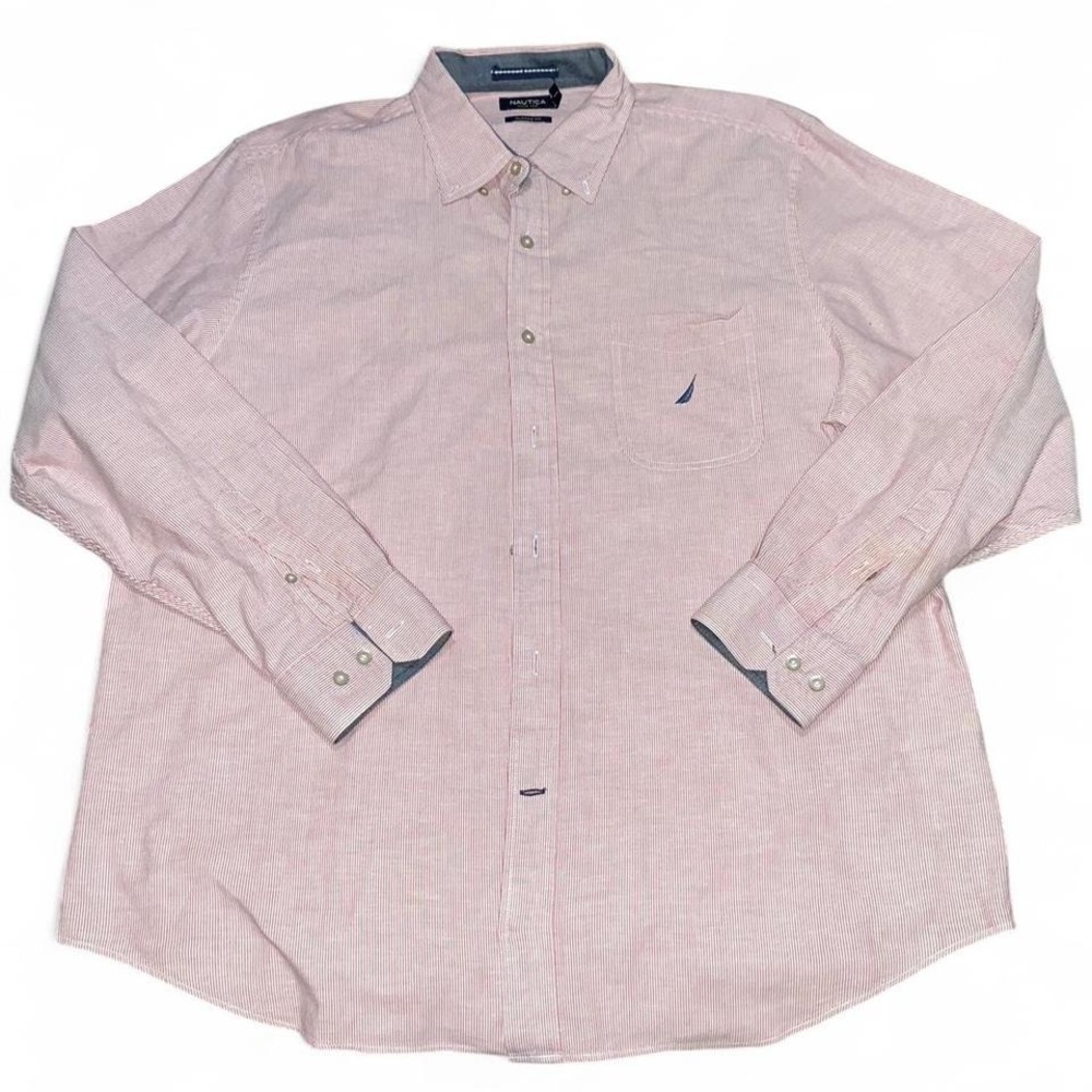Nautica men's red and white button-down shirt with embroidered logo